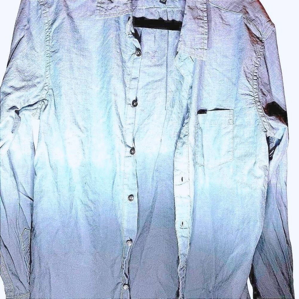 George Slim Fit Ombre Button Down Shirt Blue Grey Gradient Long Sleeve Large